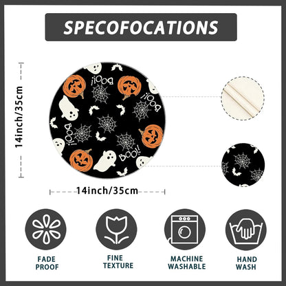 XCHI Boo Spooky Ghost Pumpkin Halloween Round Placemats Set of 4 Table Mats Table Decorations 14x14 Inch
