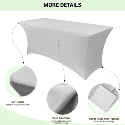Obstal Spandex Table Cover 8ft Fitted Tablecloth Rectangular - Stretch Folding Table Cloth Rectangle for Birthday Party Wedding Banquet, Silver, 96L x 30W Inch
