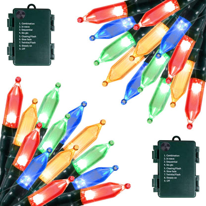 Battery Operated Christmas Lights 2 Pack 18 Feet 50 LED Clear Mini String Lights with 8 Modes Waterproof Tree Lights for Xmas Outdoor Indoor Holiday Party Garden Decor, Multicolor