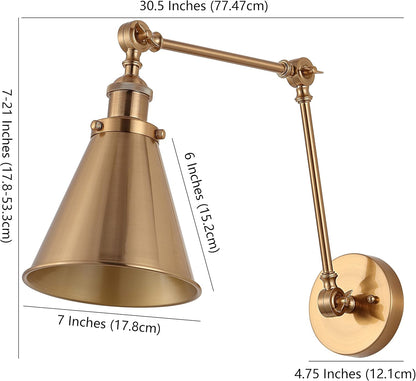 JONATHAN Y JYL7461A-SET2 Rover 7" Farmhouse Industrial Adjustable Arm Metal LED Wall Sconce Rustic Bohemian 2700K 4W Bulb for Entryway Lobby Kitchen Bathroom Bedroom Hallway, Brass Gold (Set of 2)