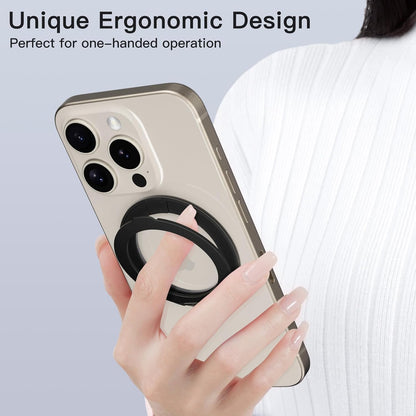 COOLQO Upgraded Magnetic Phone Ring Holder Stand, Super Magnet Cell Phone Grip Finger Kickstand Compatible with MagSafe Mag Safe Accessory for iPhone All Smartphones (1-Black)
