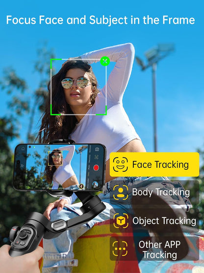 Phone Gimbal Stabilizer 3-Axis Smartphone Foldable Handheld Gimbal for iPhone with Focus Wheel TikTok YouTube Vlog Stabilizer for iPhone16 15 14 13 12 Pro Max Android-Smart XE
