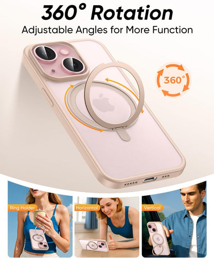 MAGIC JOHN for iPhone 15 Case 360° Rotatable Magnetic Invisible Stand, Fit for MagSafe 15 Phone Case, 16FT Military Grade Shockproof for iPhone Case with Kickstand, Rose Gold