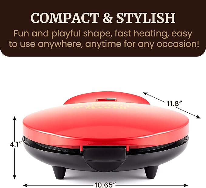 Elite Gourmet 11" Cheesy Quesadilla Maker, 2-Position Locking Latch For Extra Stuffing, Easy-Slice 6-Wedge, Red