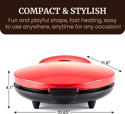 Elite Gourmet 11" Cheesy Quesadilla Maker, 2-Position Locking Latch For Extra Stuffing, Easy-Slice 6-Wedge, Red