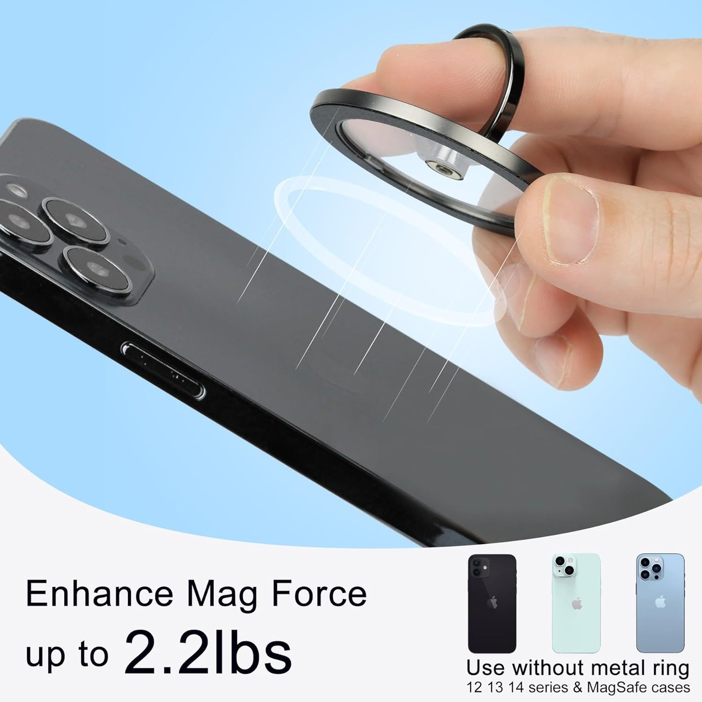 Magnetic Phone Grip for MagSafe, EI Sonador Magnet Phone Ring Holder, Removable, Compatible with iPhone 14 Plus 13 12 Pro Max Mini (Transparent Silver Diamond)