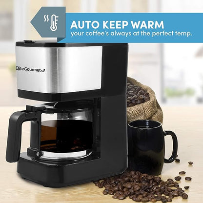 Elite Gourmet EHC9420 Automatic 5-Cup Brew & Drip Coffee Maker with Pause N Serve Reusable Filter, On/Off Switch, Water Level Indicator