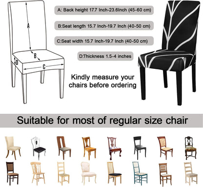 JQinHome Black Chair Covers for Dining Room Set of 4, High Stretch Removable Washable Parsons Chair Slipcover for Home Party Hotel Wedding Ceremony (4PCS, Geometric)