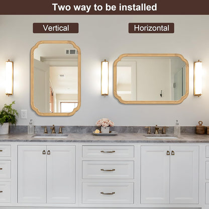 WallBeyond 20" x 30" Wood Mirror Rounded Corner Arch Wall Mirror with Wood Frame for Entryway, Living Room or Bedroom Home Decor [20" x 30" Natural Color]