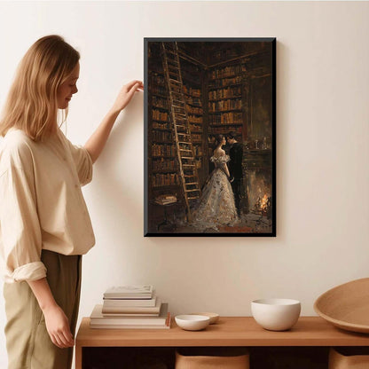 JFHCQJPK Gothic retro library scene decoration melancholy calm art college style wall aesthetic antique style home decoration suitable for bedroom living room20x30in Metal blackFramed