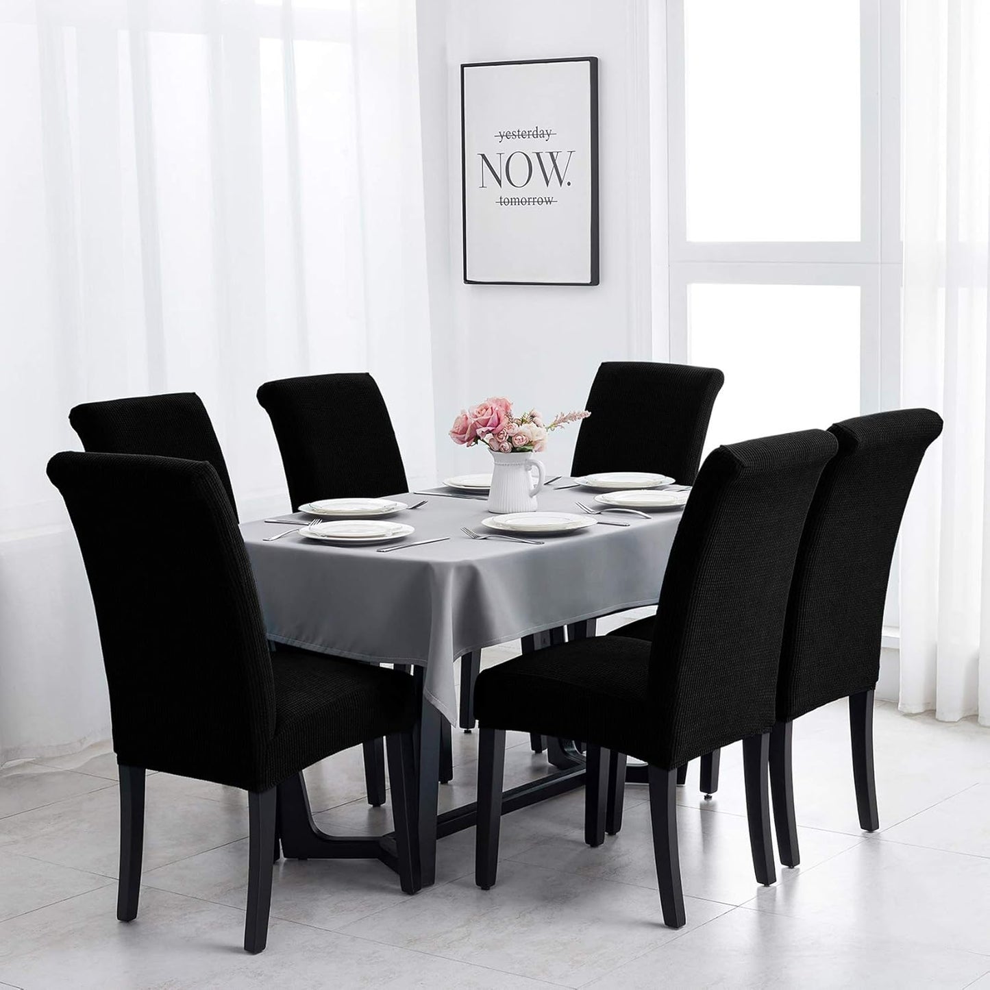 Joccun Chair Covers for Dining Room Set of 6, Dining Chair Slipcovers Stretch Dining Room Chair Covers Seat Protector,Washable Parsons Chair Cover for Home,Hotel,Banquet(Black,6 Pack)