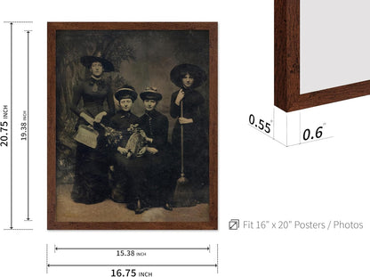 Poster Master Vintage Photograph Poster - Retro Halloween Print - Gift for Artist, Friend - Four Witches Wearing Robes, Sabbath, Coven, Sorcery - Wall Decor for Home, Office, 16x20 Brown Framed