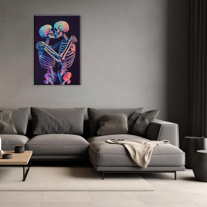 Skeleton Wall Art Kissing Skull Art Poster Skeleton Lover Picture Print On Canvas Abstract Horrible Theme Painting Framed Artwork Living Room Decor(Artwork-3,20"x30")