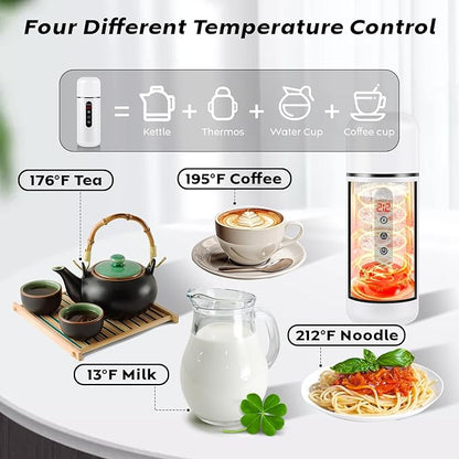 Car Kettle, Portable Electric Travel Kettle, 12V/24V Car Coffee Warmer,420ML Hot Water Heater with Built-in Magnetic Induction Stirring,Mini Hot Water Boiler for Tea Coffee Milk