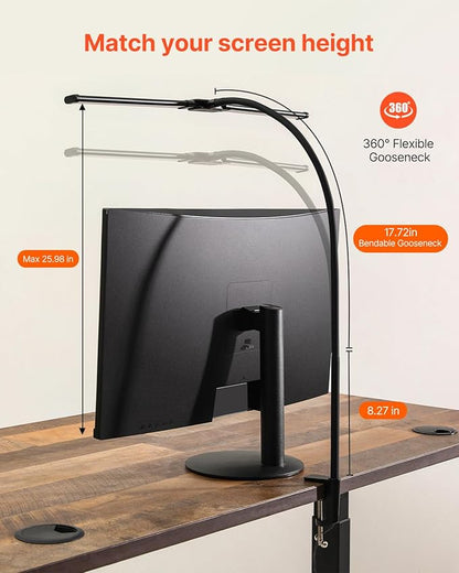 VEVOR LED Desk Lamp with Clamp, Double Head Architect Desk Lamp for Home Office, Eye-Caring Desk Light with 360° Adjustable Gooseneck, 50 Lighting Modes & Timer Function for Studying Working Drawing
