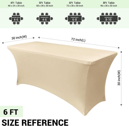 Obstal 6ft Stretch Spandex Table Cover for Standard Folding Tables - 2 Pack Universal Rectangular Fitted Tablecloth Protector for Wedding, Banquet and Party, 72L x 30W x 30H Inches, Champagne, 2pc