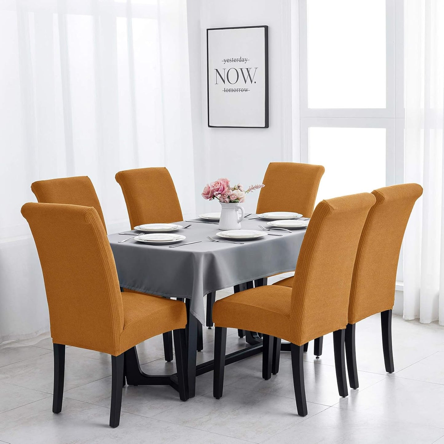 Joccun Chair Covers for Dining Room Set of 8, Dining Chair Slipcovers Stretch Dining Room Chair Covers Seat Protector,Washable Parsons Chair Cover for Home,Hotel,Banquet(Gold,8 Pack)