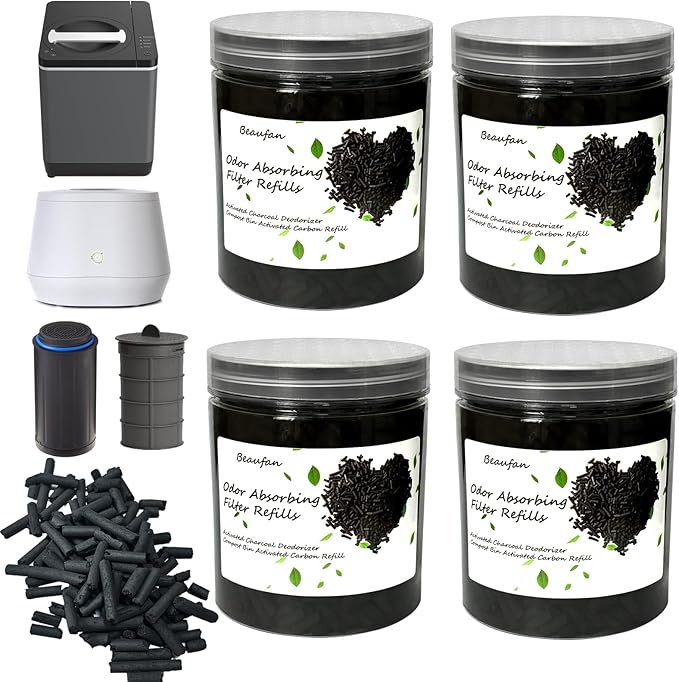 4 Canisters Odor Absorbing Carbon Filter Refills for Smart Waste Kitchen Composter, 12-Month Supplement, Replacement Activated Charcoal Filters Compatible with Electric Countertop Compost Bin, 1.55 LB