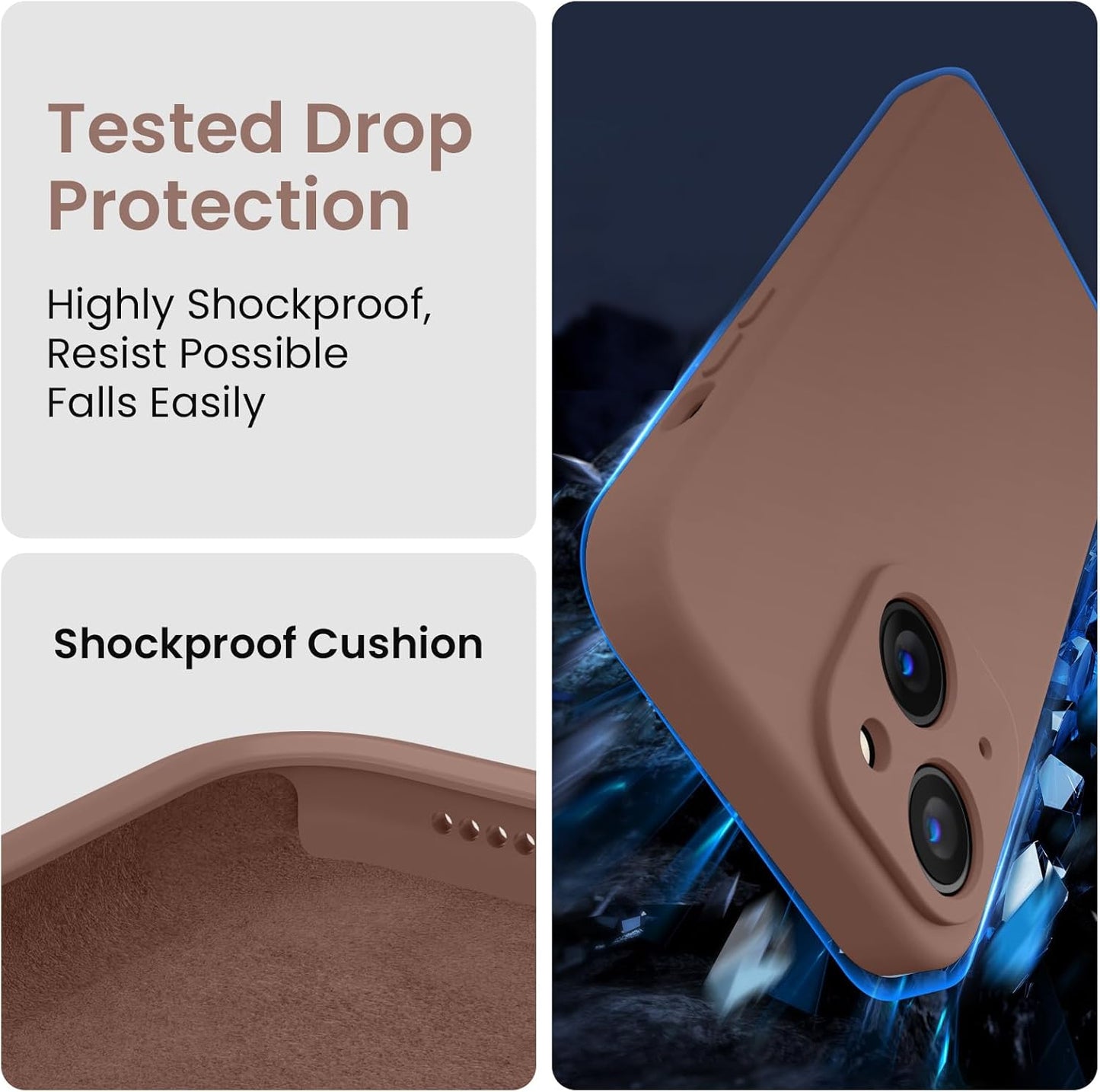 FireNova Designed for iPhone 14 Case, Silicone Upgraded [Camera Protection] Phone Case with [2 Screen Protectors], Soft Anti-Scratch Microfiber Lining Inside, 6.1 inch, Light Brown
