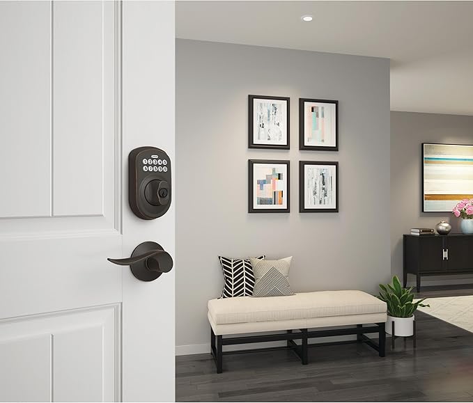 Schlage BE365 PLY 716 Plymouth Keypad Deadbolt, Electronic Keyless Entry Lock, Aged Bronze