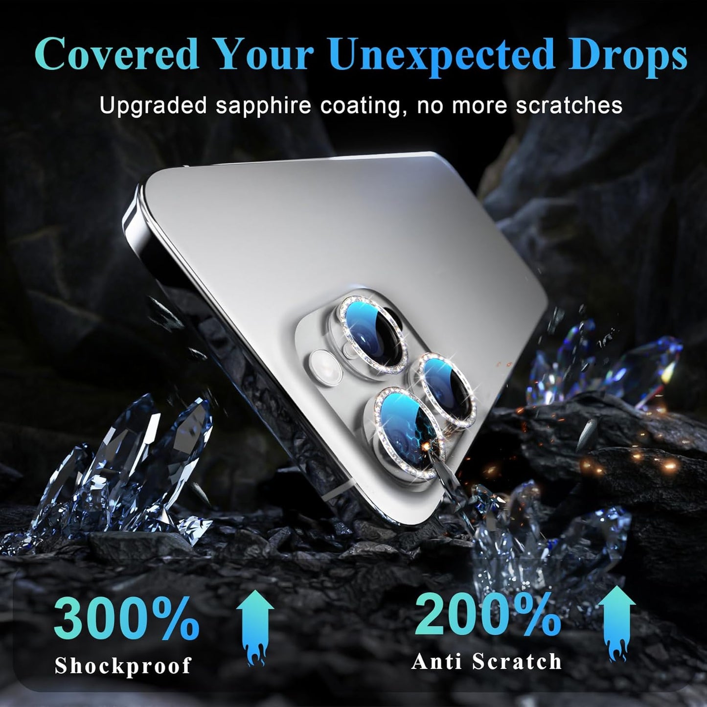 YWXTW Designed for iPhone 16 Pro/iPhone 16 Pro Max Camera Lens Protector Bling, [New Glitter Design] Individual Metal Tempered Glass Camera Cover Accessories Case Friendly (White Titanium)