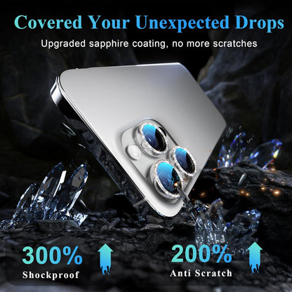 YWXTW Designed for iPhone 16 Pro/iPhone 16 Pro Max Camera Lens Protector Bling, [New Glitter Design] Individual Metal Tempered Glass Camera Cover Accessories Case Friendly (White Titanium)