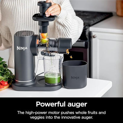 Ninja NeverClog Cold Press Juicer, Powerful Slow Juicer with Total Pulp Control, Countertop, Electric, 2 Pulp Functions, Dishwasher Safe, 2nd Generation, Charcoal, JC151 (Renewed)