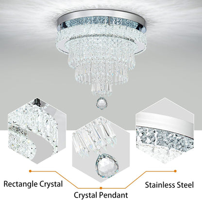 16“ Crystal Chandeliers Light Flush Mount Ceiling Light Fixtures Round Modern LED Chandelier for Living Room Bedroom Dining Room Closet Hallway (Cool White)