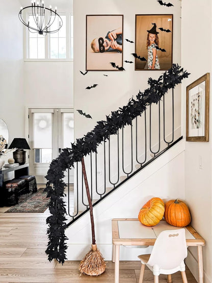 DearHouse 2 Pack Fall Maple Leaf Clearance, 5.9Ft/Piece Halloween Maple Foliage Garland Black Autumn Decor for Home Fireplace Party (Black)