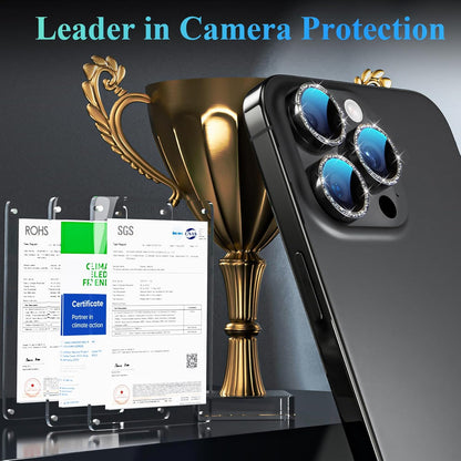 YWXTW Designed for iPhone 16 Pro/iPhone 16 Pro Max Camera Lens Protector Bling, [New Glitter Design] Individual Metal Tempered Glass Camera Cover Accessories Case Friendly (Black Titanium)