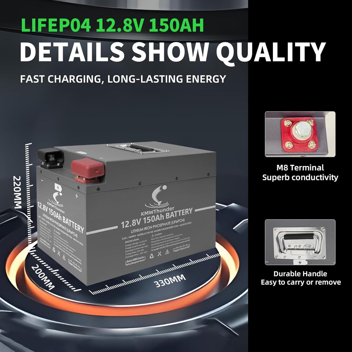 12V 150Ah LiFePO4 Lithium Battery, Built-in Smart BMS,Low-Temp Protection Up to Group 31 Deep Cycle Battery for Trolling Motor, RV, Solar, Marine, Camping and Off Grid Applications(2Pack)
