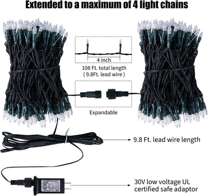 2PC LED Christmas Mini Lights, 75 Feet 200 LED Clear Bulbs String Lights with 8 Light Modes, Connectable Fairy Lights Plug in for Outdoor Xmas Trees Garland Wreath Holiday Decorations, Warm White