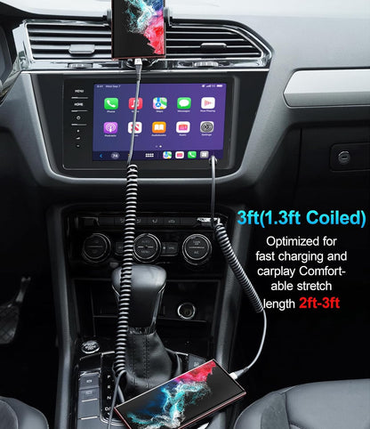 USB C to USB C Charger Cable [2-Pack 3FT], Coiled USB C Charger Cable for Car, Type C Fast Charging USBC to USBC Cable for iPhone 16/15/15 Pro/15 Plus/15 Pro Max/Samsung Galaxy S23 More USB C Devices
