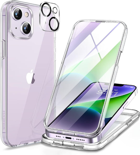 Miracase Class Series for iPhone 14 Case 6.1 inch, [Built-in Tempered Glass Screen Protector] [Bubble Free] Full-Body Protective Bumper Phone Case with Camera Lens Protector, Clear