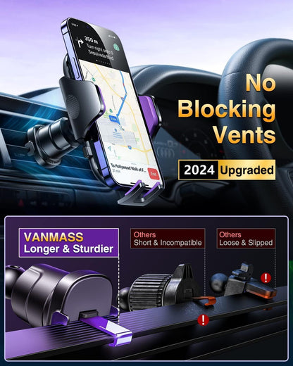 VANMASS [Longest Lasting] True Military-Grade Car Phone Holder Strongest Suction & Clip Cell Mount Dashboard Windshield Vent Automobile Cradle Truck Accessories for iPhone 16 15 Pro Max 14 13 Android