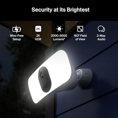 Arlo Pro 3 Wireless LED Floodlight Security Camera 2K HDR, 2000-3000 Lumens, Custom Detections, Emergency Response, Connects to Wi-Fi, Color Night Vision, 2-Way Audio, Rechargeable (White)