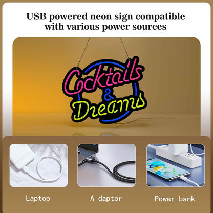 Ultrathin Cocktails Dreams Neon Sign Art Wall Lights for Bedroom Windows Glass Hotel Pub Cafe Wedding Birthday Party Gifts