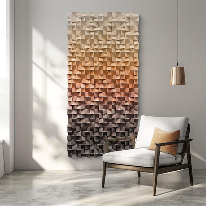 LIUZEYUE - 3D wooden block painting gradient coffee white art background wall wooden block abstract geometric wall decoration living room/bedroom/office modern minimalist style decoration 35.4"x70.8"