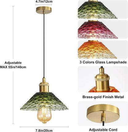 3-Pack Pendant Lights, Modern Glass Ceiling Hanging Light Fixtures,Adjustable Three Color Glass Shades Vintage Gold Chandeliers for Kitchen Island Dining Room Livingroom Entryway Farmhouse Bar