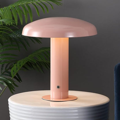 JONATHAN Y 11" Pink Rechargeable LED Mushroom Table Lamp, Cordless Portable Dimmable Mid-Century Modern Accent Lamp, with Metal Shade, Touch Sensor (JYL7114E)