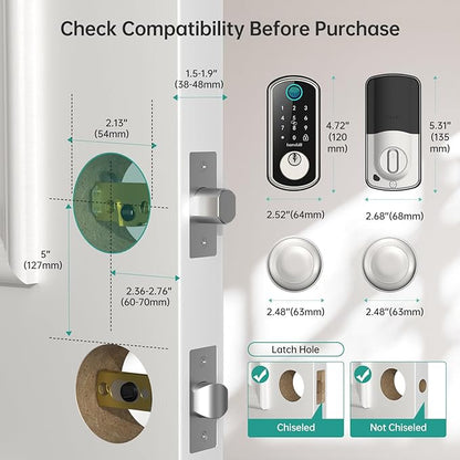 WiFi Keyless Entry Door Lock with Handle : Hornbill Silver Smart Front Door Lock,Front Door Handle Set,Smart Door Knob, Electronic Keypad Deadbolt Set with Alexa Auto Lock for Home