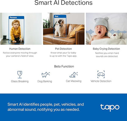 TP-Link Tapo 2K QHD Pan/Tilt Security Camera for Pet Camera, Baby Monitor, Motion Detection, Motion Tracking, 2-Way Audio, Night Vision, Cloud &SD Card Storage, Works w/Alexa & Google Home(Tapo C220)