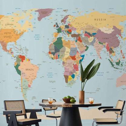 artgeist Premium Wall Mural World Map 98x69 in - XXL Non-Woven Wallpaper Fleece Wall Decor Photo Print Picture Image Design Home Map of The World k-B-0001-a-c