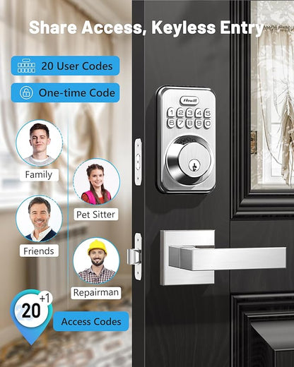 Zowill Keyless Entry Door Lock with 2 Lever Handles, Electronic Keypad Deadbolt, Auto-Locking, Anti-Peeping Password, Digital Code Door Lock, Front Door Handle Sets, Satin Nickel