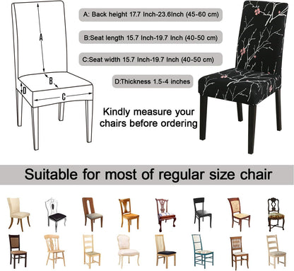 JQinHome Pattern Chair Covers for Dining Room Set of 6, High Stretch Removable Washable Parsons Chair Slipcover for Home Party Hotel Wedding Ceremony (Flourish Black,6PCS)