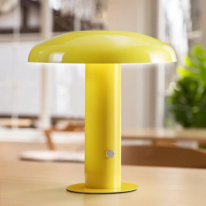 JONATHAN Y 11" Yellow Rechargeable LED Mushroom Table Lamp, Cordless Portable Dimmable Mid-Century Modern Accent Lamp, with Metal Shade, Touch Sensor (JYL7114C)