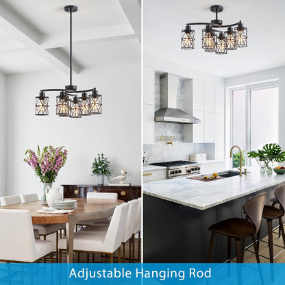 XINGQI Modern Black Chandelier 6-Light Pendant Lighting Fixture with Metal Shade 24" Height Adjustable for Dining Room Living Room Bedroom