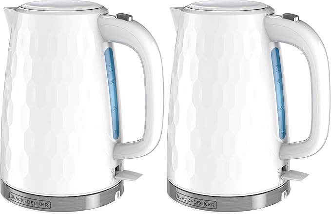 BLACK+DECKER 1.7L Cordless Electric Kettle,KE1560W,Premium Texture,Water Window,Rapid Boil,Auto Shutoff,White,(Pack of 2)