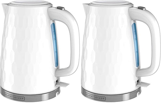 BLACK+DECKER 1.7L Cordless Electric Kettle,KE1560W,Premium Texture,Water Window,Rapid Boil,Auto Shutoff,White,(Pack of 2)