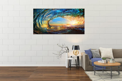 Cao Gen Decor Art S06775 Giant Wave Water Wall Art Canvas Prints 1 Panels Ocean Waves Pictures Paintings with Sunset Blue Seascape Framed for Living Room Bedroom Kicthen Office Artwork